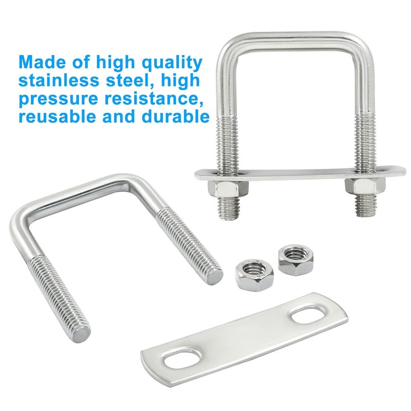 Rierdge 2 Stainless Steel Square U-Bolts, Inner Width 1.6"(40mm), Length 2.5"(65mm), M8 304 Stainless Steel with Frame Plates and Nuts for Light Industry, Metallurgy, Construction, Shipping - Image 4